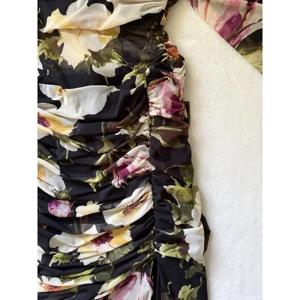Abercrombie & Fitch Women's Elegant Floral Silhouette Mesh Maxi Dress Size L NWT